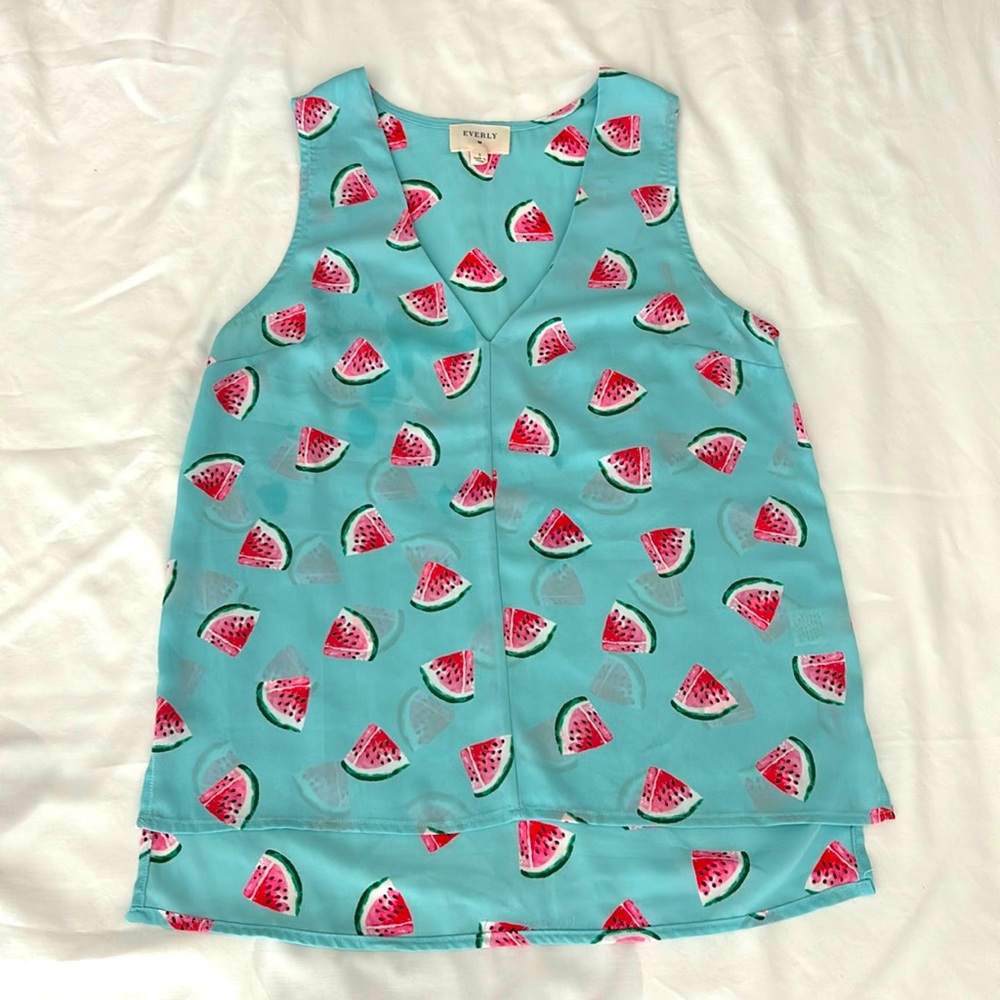 Everly sleeveless v neck watermelon print tank top